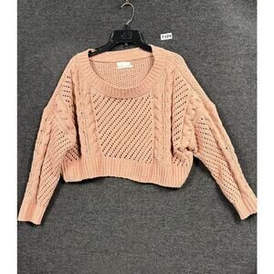 Urban Outfitters Cable Knit Cropped Sweater Womens Size S Dusty Rose Oversized